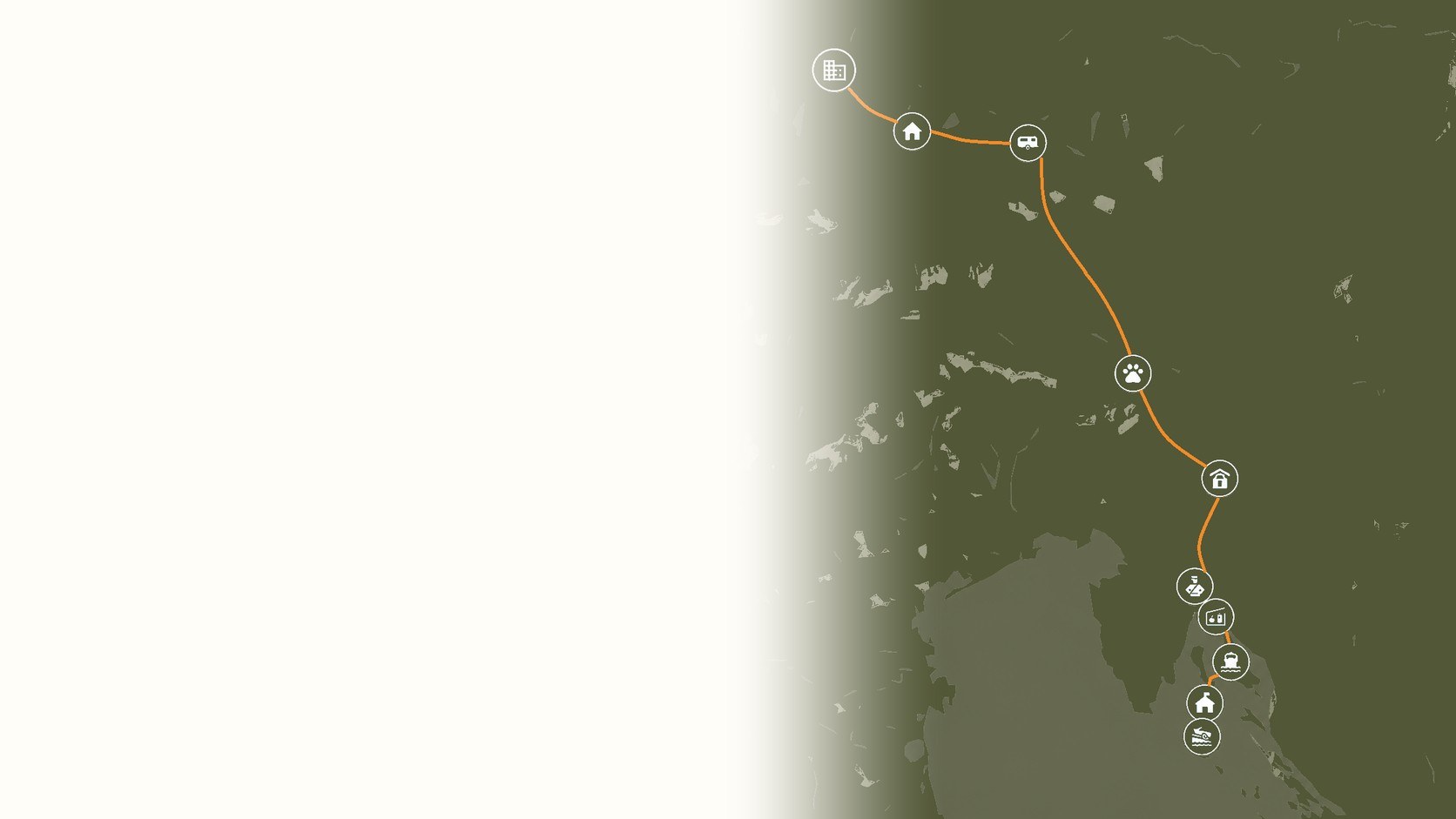 Illustrative Routenkarte München–Cres/Lošinj mit Servicestopps entlang der Route.